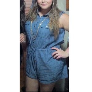 One piece Denim Button Up Romper Shorts